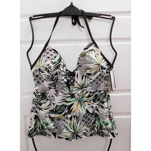 New Kenneth Cole Black White Green Tummy Toner Bathing Swim Suit $83rt sz‎ M